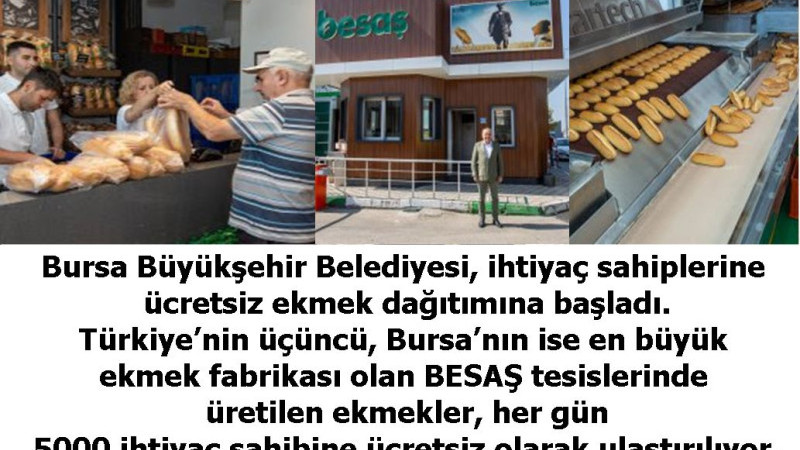 Bursa Büyükşehir’den ihtiyaç sahiplerine ücretsiz ekmek