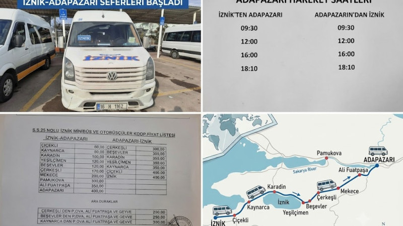 İznik - Adapazarı Minibüs Seferleri Yıllar Sonra Yeniden Başladı! İşte Saatler ve Fiyat Tarifesi